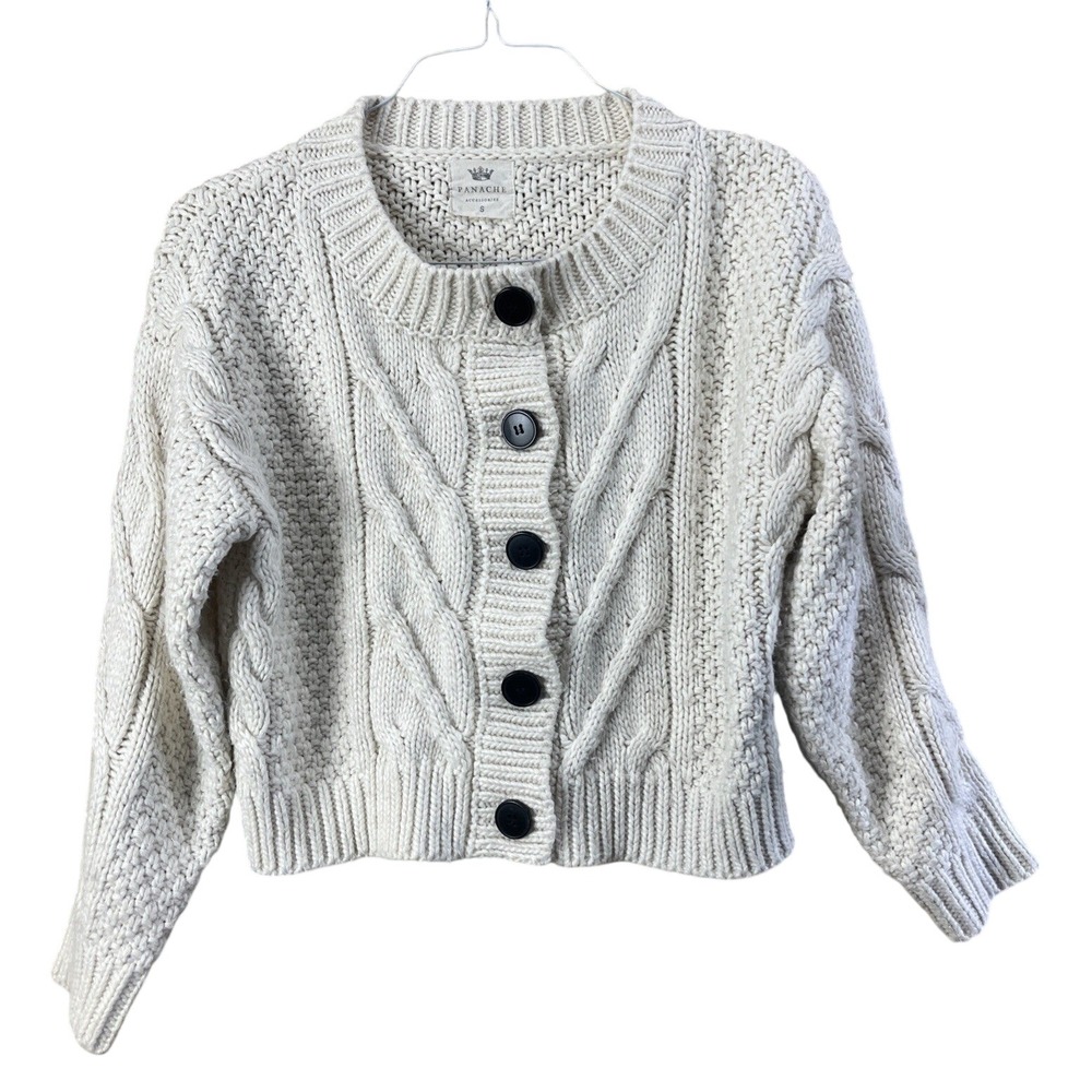 Panache Cardigan Womens S Cream Cable Knit Chunky Button Front Grandma Cottage